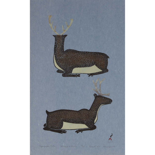 VINTAGE Resting Caribou Print  (TAQAIQSIQTU TUTTU)  by Kananginak Pootoogook 34/50