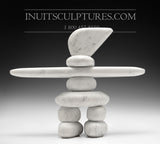 12" Carrara Marble Masterful Inukshuk by Paul Bruneau
