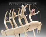 18" Masterpiece Whale Bone Umiak (Boat) by world famous Bob Kussy & Goota Ashoona
