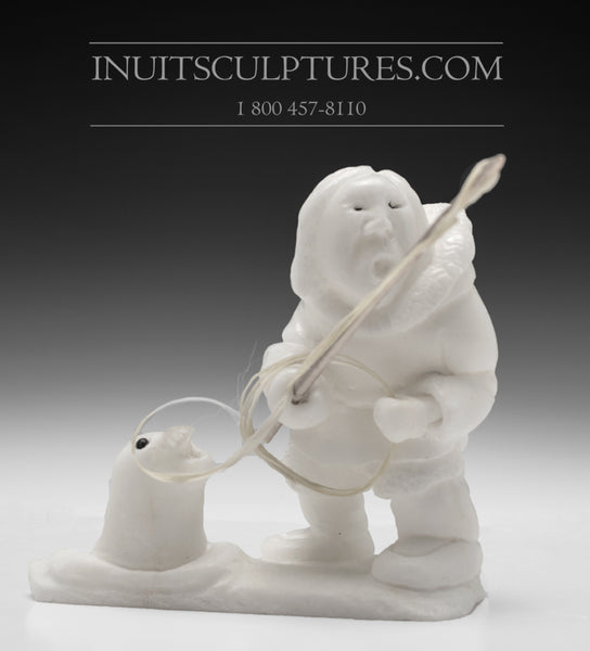5" Eskimo Hunter and Seal by World Famous Manasie Akpaliapik